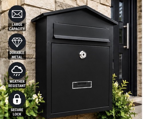 Black metal letterbox wall - metal,
