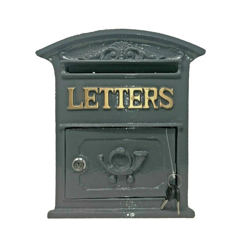 Grey cast iron post box - post, wall