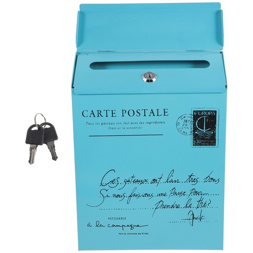 Sky blue vintage iron mailbox - sky,