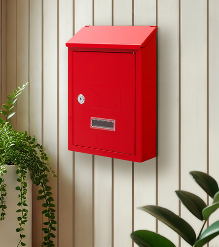 Post box red wall - post,